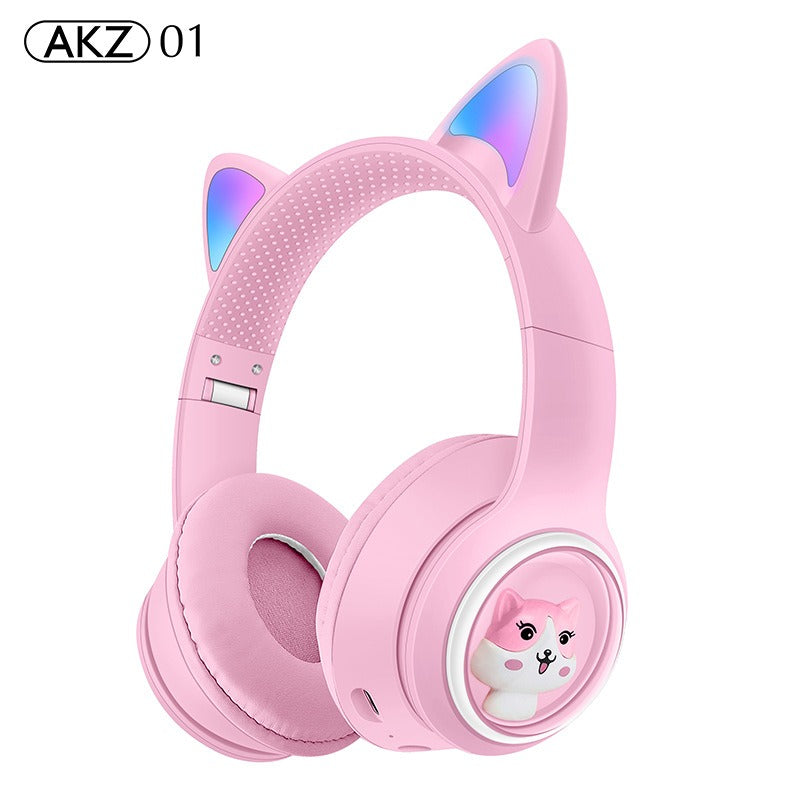 AKZ-01 Kinder Bluetooth Kopfhörer mit LED Katzenohren – 85dB, Cartoon Design, RGB, 18h Akku, kabellos & sicher (3–12 Jahre)