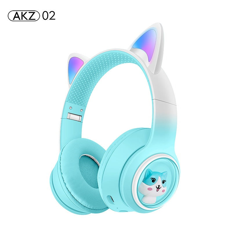 AKZ-02 Bluetooth Gaming Kopfhörer mit LED Katzenohren – RGB, Mikrofon, Bass, wasserdicht, 18h Akku