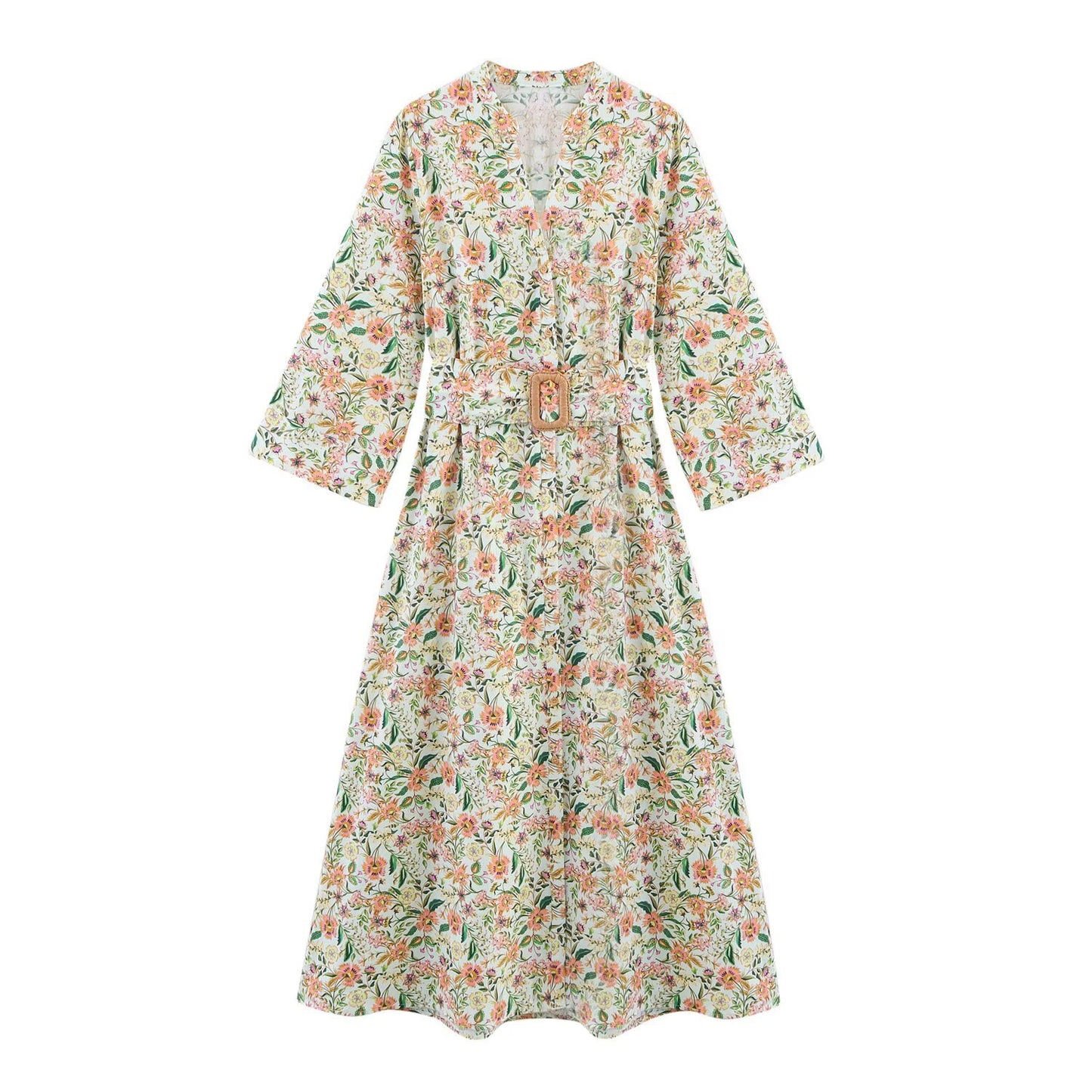 Damen Midikleid mit V-Ausschnitt und Print | Lässiges A-Linien Sommerkleid