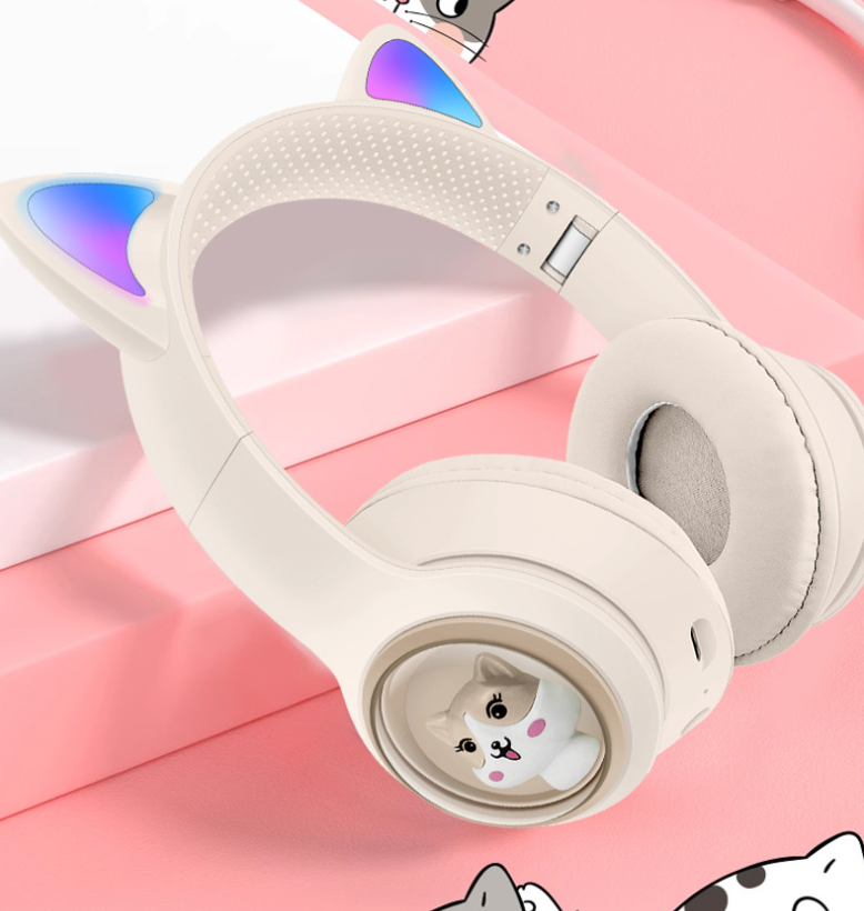 AKZ-01 Kinder Bluetooth Kopfhörer mit LED Katzenohren – 85dB, Cartoon Design, RGB, 18h Akku, kabellos & sicher (3–12 Jahre)