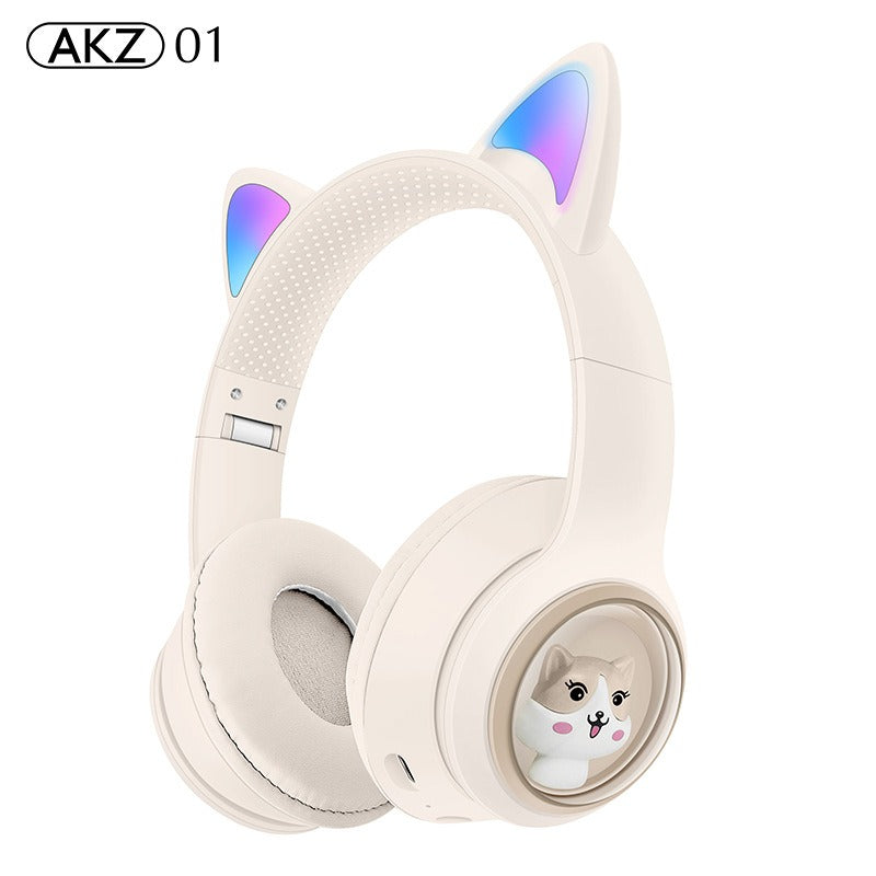 AKZ-01 Kinder Bluetooth Kopfhörer mit LED Katzenohren – 85dB, Cartoon Design, RGB, 18h Akku, kabellos & sicher (3–12 Jahre)