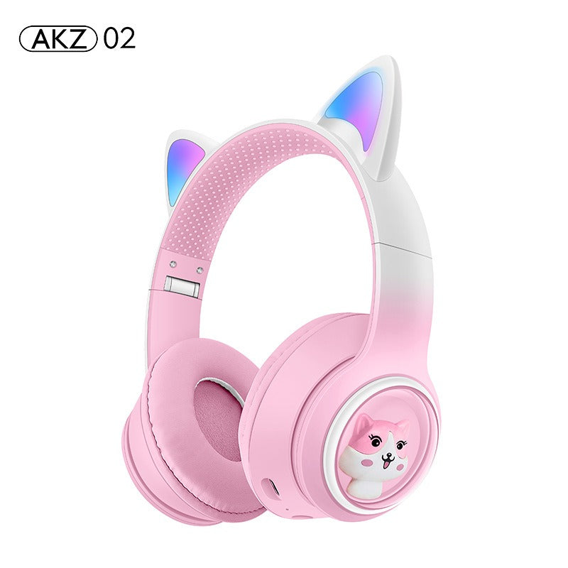 AKZ-02 Bluetooth Gaming Kopfhörer mit LED Katzenohren – RGB, Mikrofon, Bass, wasserdicht, 18h Akku
