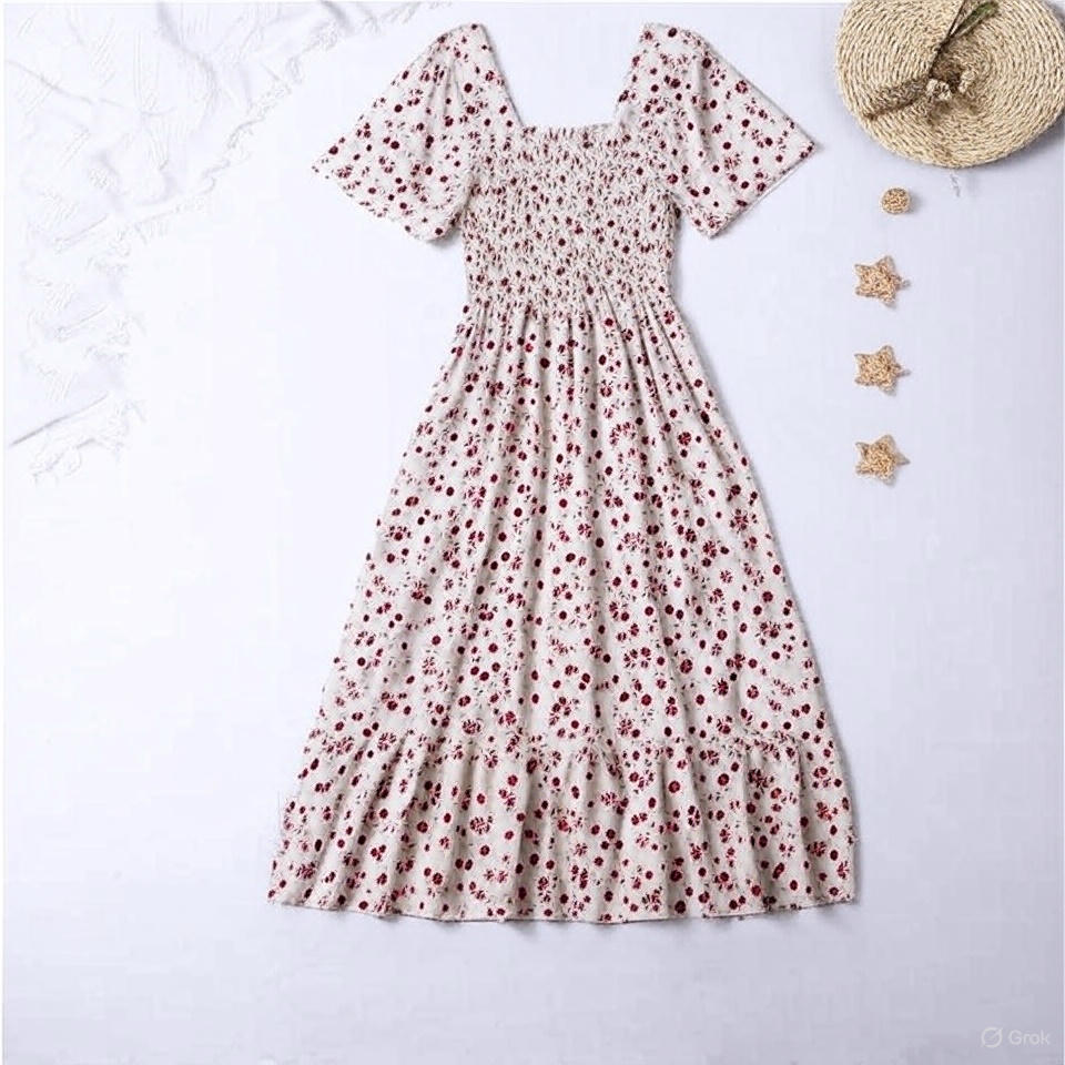 Frühlings-Sommer Chiffon Midikleid für Damen - Geblümt, Plissiert & Rückenfrei Jetzteinkauf