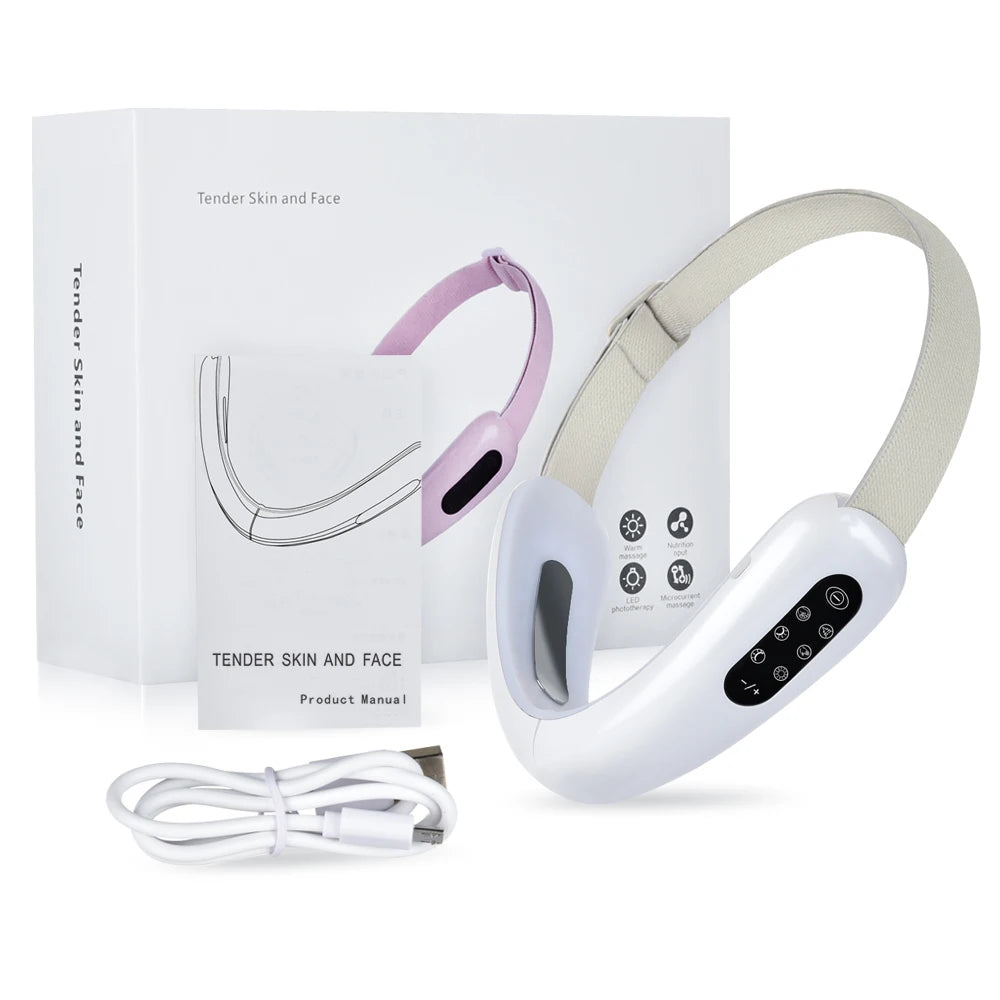 LED Facial Toning Massager | Red & Blue Light Therapy | Chin Firming Belt | 10 Intensity Levels