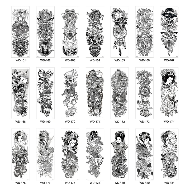Temporäre Tattoo Sticker Ganzarm Totenkopf Drache Blume Tier Wasserfest Neu Herren Damen ✨