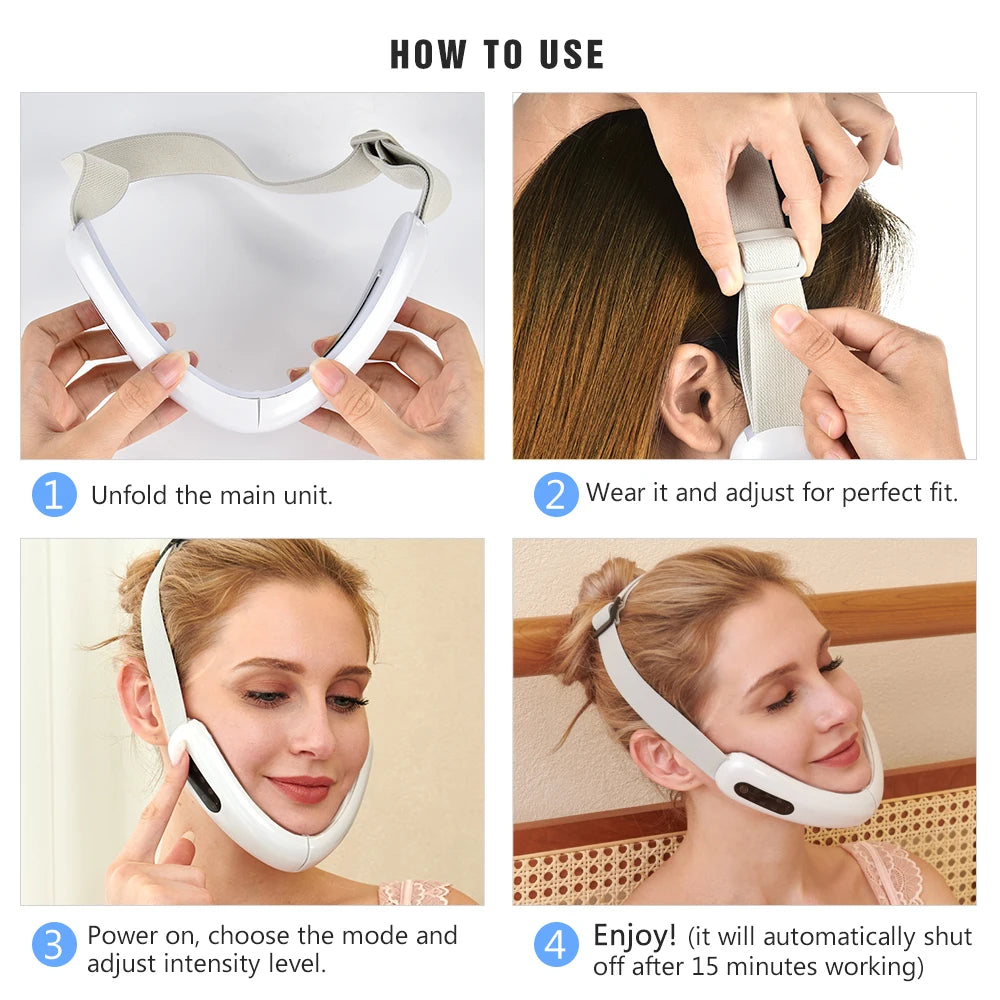 LED Facial Toning Massager | Red & Blue Light Therapy | Chin Firming Belt | 10 Intensity Levels