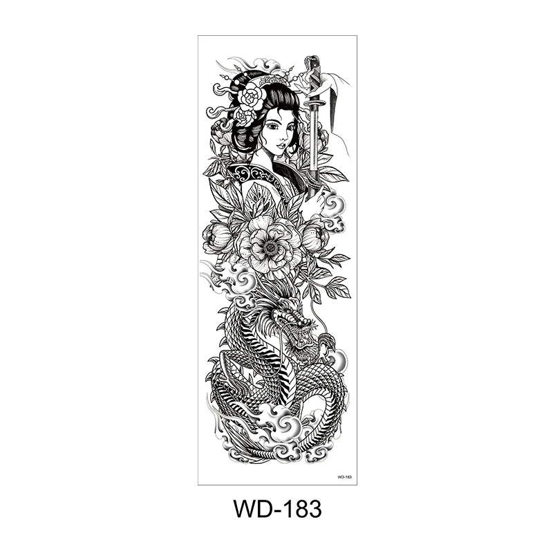 Temporäre Tattoo Sticker Ganzarm Totenkopf Drache Blume Tier Wasserfest Neu Herren Damen ✨