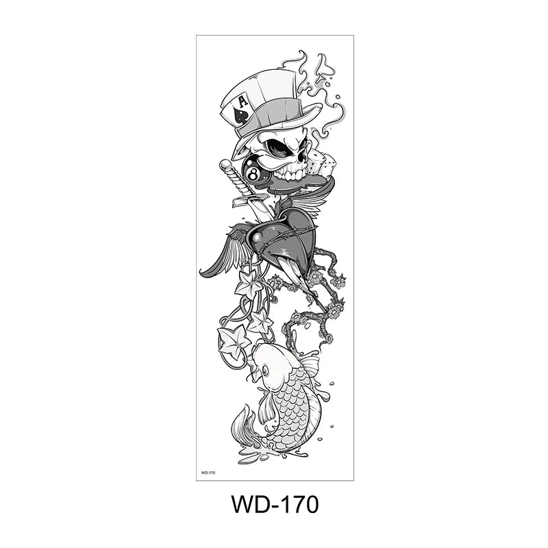 Temporäre Tattoo Sticker Ganzarm Totenkopf Drache Blume Tier Wasserfest Neu Herren Damen ✨