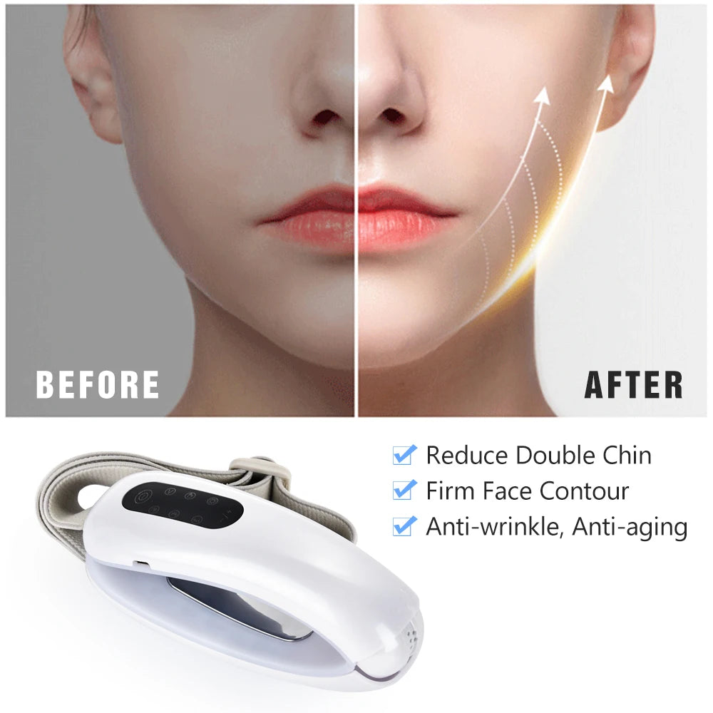LED Facial Toning Massager | Red & Blue Light Therapy | Chin Firming Belt | 10 Intensity Levels