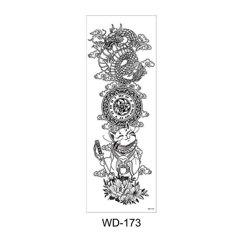 Temporäre Tattoo Sticker Ganzarm Totenkopf Drache Blume Tier Wasserfest Neu Herren Damen ✨