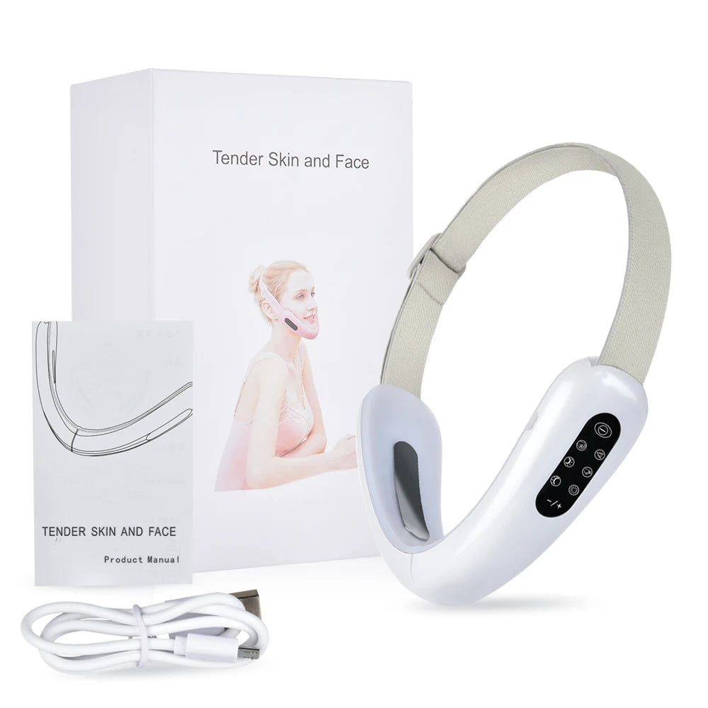 LED Facial Toning Massager | Red & Blue Light Therapy | Chin Firming Belt | 10 Intensity Levels