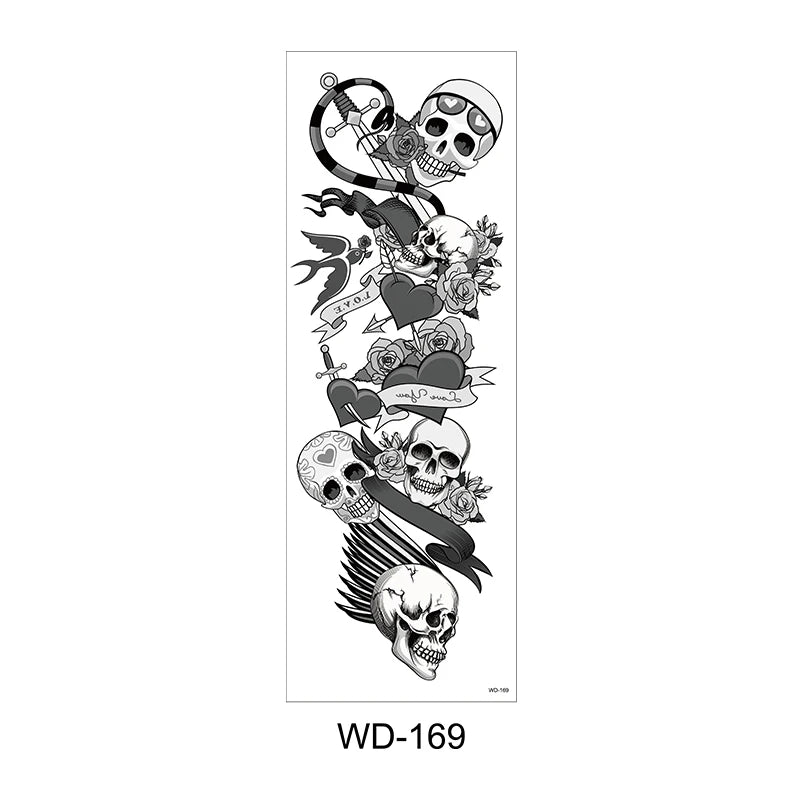 Temporäre Tattoo Sticker Ganzarm Totenkopf Drache Blume Tier Wasserfest Neu Herren Damen ✨