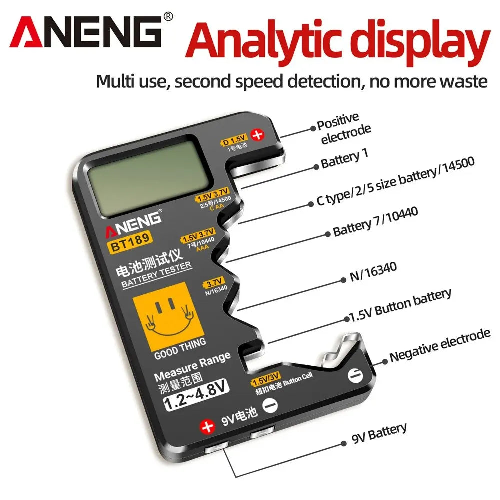 ANENG BT189 Universal Batterietester – 9V, N, D, C, AA, AAA Knopfzellen mit LCD-Anzeige