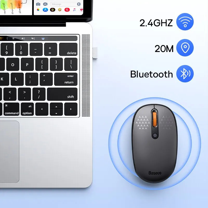 Baseus F01B Kabellose Maus - Bluetooth 5.0 & 2.4G - 1600 DPI Leiser Klick - Kompatibel mit MacBook, Tablet, Laptop, PC