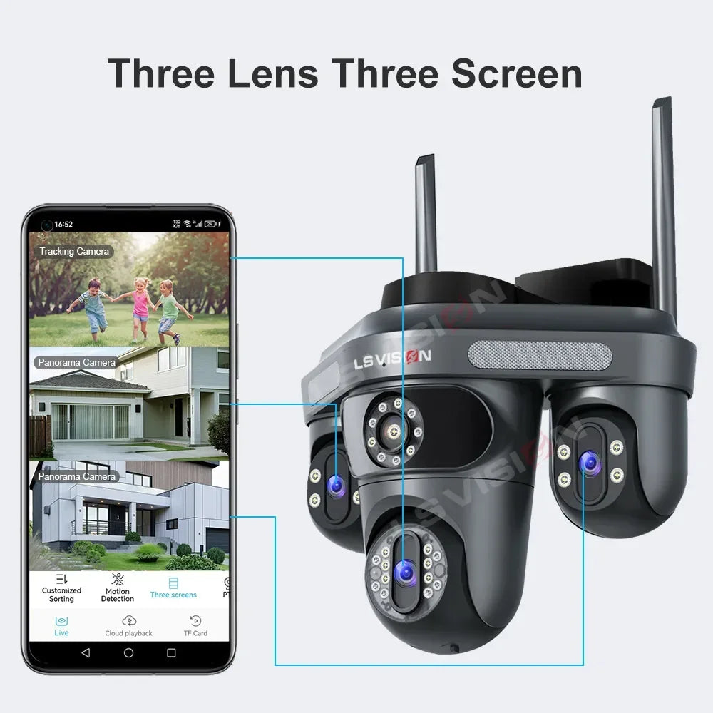 15MP WLAN IP Kamera mit 3 Objektiven – Outdoor, Auto-Tracking, OKam App