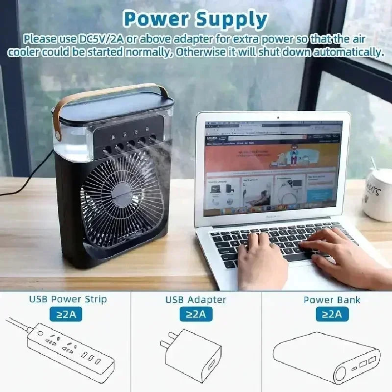 Mini Klimaanlage Ventilator 3in1 Luftbefeuchter LED Nachtlicht Büro Zuhause Neu ❄️🌟