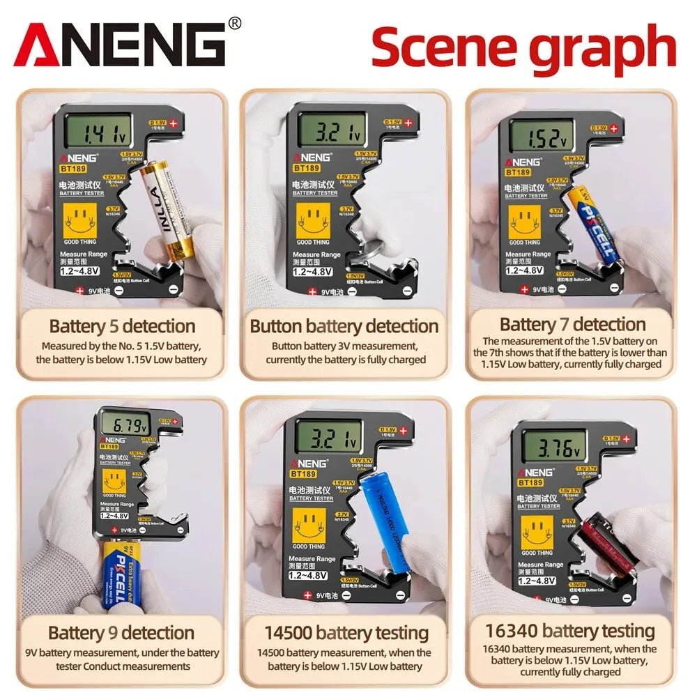 ANENG BT189 Universal Batterietester – 9V, N, D, C, AA, AAA Knopfzellen mit LCD-Anzeige