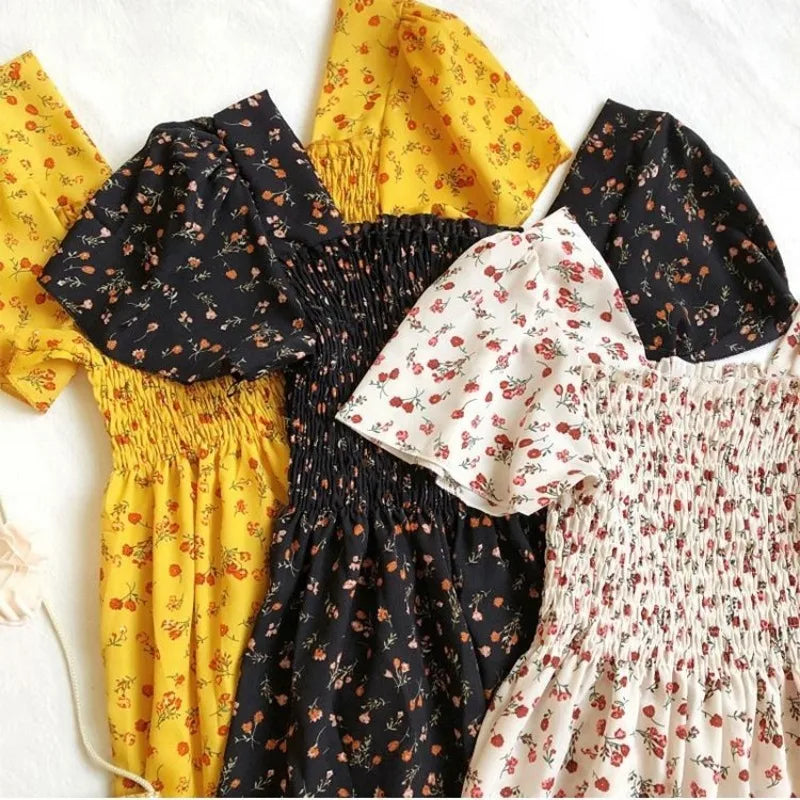 Frühlings-Sommer Chiffon Midikleid für Damen - Geblümt, Plissiert & Rückenfrei