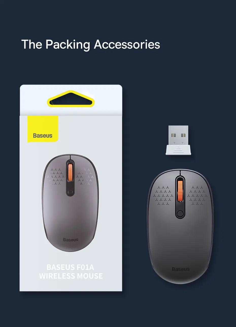 Baseus F01B Kabellose Maus - Bluetooth 5.0 & 2.4G - 1600 DPI Leiser Klick - Kompatibel mit MacBook, Tablet, Laptop, PC