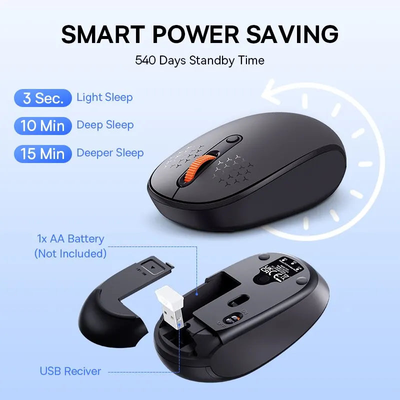 Baseus F01B Kabellose Maus - Bluetooth 5.0 & 2.4G - 1600 DPI Leiser Klick - Kompatibel mit MacBook, Tablet, Laptop, PC