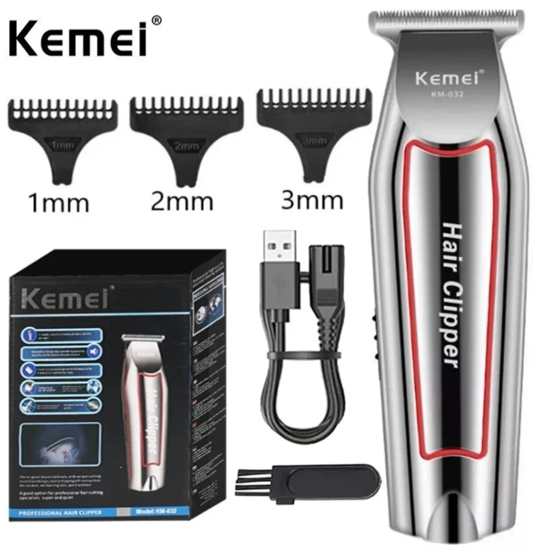Kemei KM-032 Professioneller Elektrischer Haar- & Barttrimmer für Herren - Pflegeset
