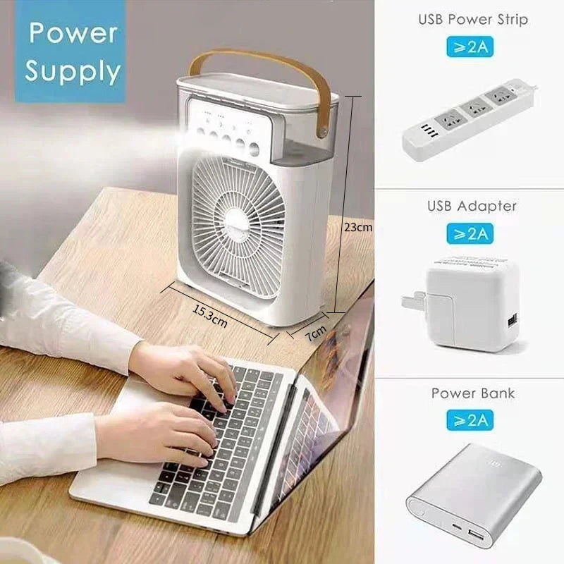 Mini Klimaanlage Ventilator 3in1 Luftbefeuchter LED Nachtlicht Büro Zuhause Neu ❄️🌟