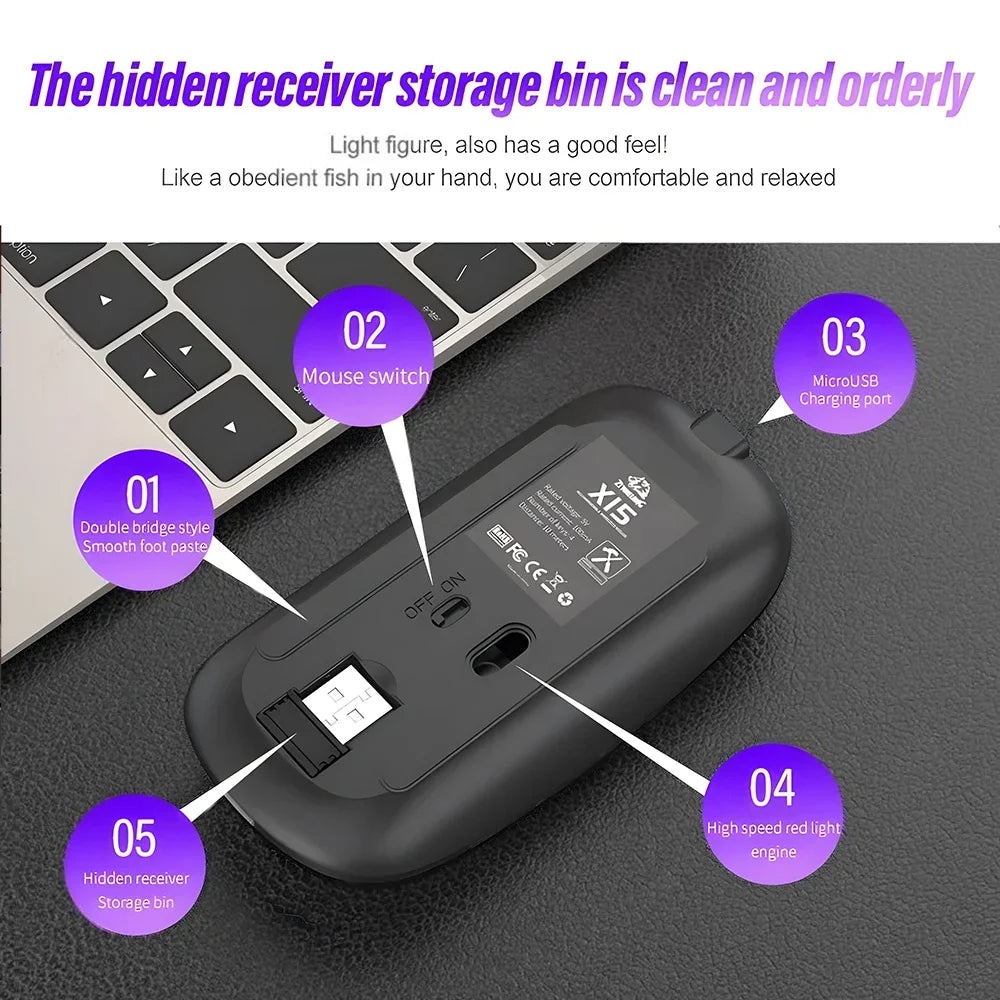 Kabellose Maus Dual-Modus | Bluetooth & LED | Für Laptop, iPad & Tablet