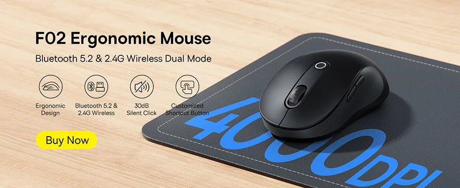Baseus F01B Kabellose Maus - Bluetooth 5.0 & 2.4G - 1600 DPI Leiser Klick - Kompatibel mit MacBook, Tablet, Laptop, PC