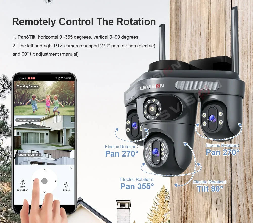 15MP WLAN IP Kamera mit 3 Objektiven – Outdoor, Auto-Tracking, OKam App