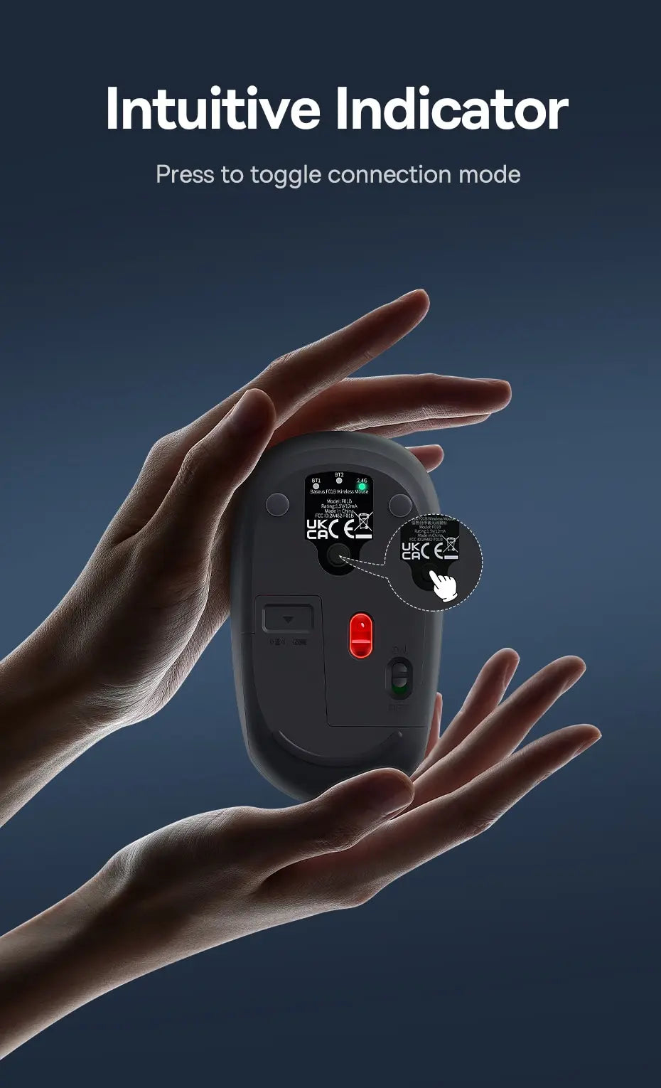 Baseus F01B Kabellose Maus - Bluetooth 5.0 & 2.4G - 1600 DPI Leiser Klick - Kompatibel mit MacBook, Tablet, Laptop, PC