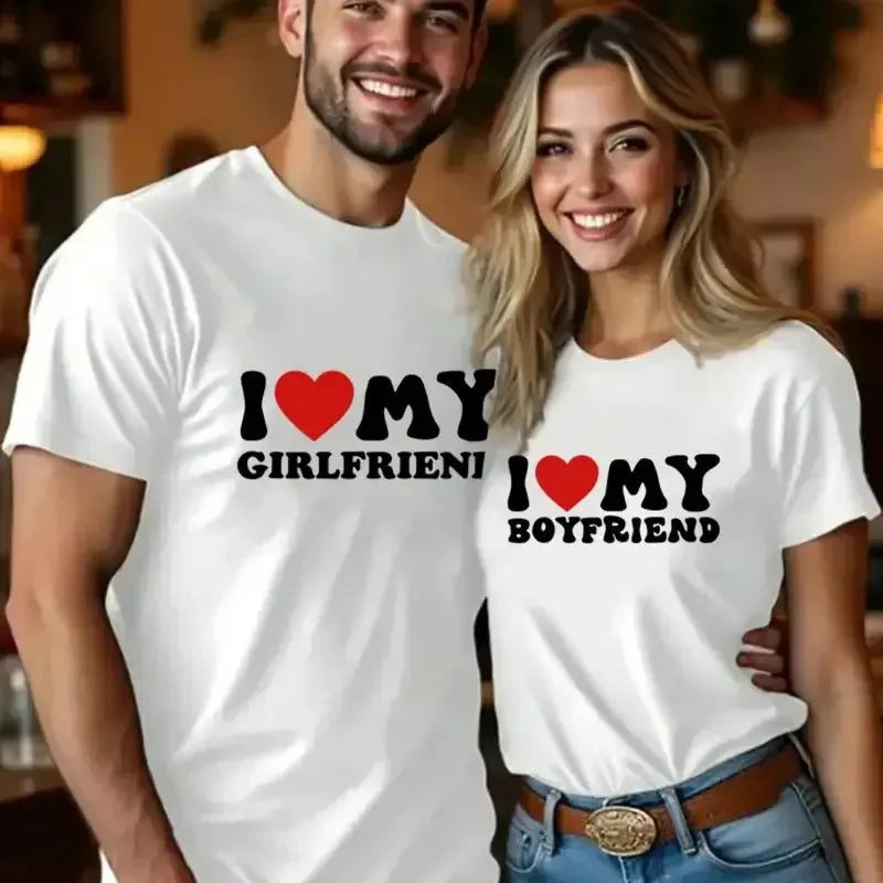 Ich liebe meinen Freund" und "Ich liebe meine Freundin" T-Shirts, kurzärmelig, lässig