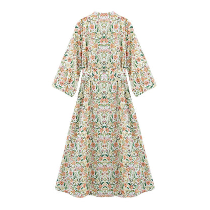 Damen Midikleid mit V-Ausschnitt und Print | Lässiges A-Linien Sommerkleid