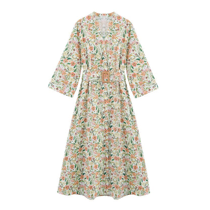 Damen Midikleid mit V-Ausschnitt und Print | Lässiges A-Linien Sommerkleid