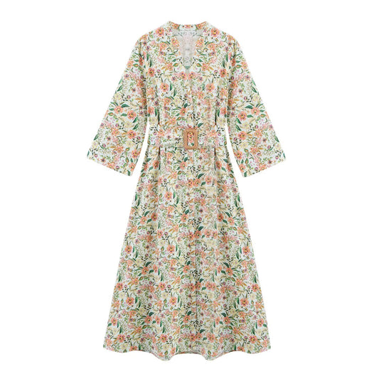 Damen Midikleid mit V-Ausschnitt und Print | Lässiges A-Linien Sommerkleid