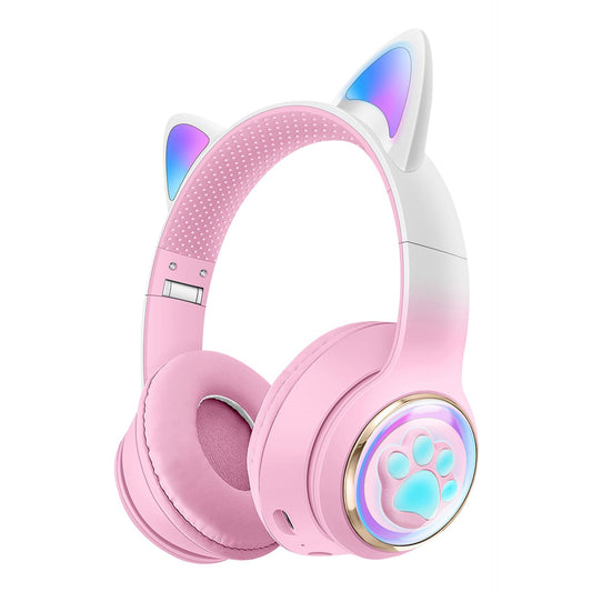Gaming Kopfhörer mit LED Katzenohren – Space Design, Bluetooth 5.0, Heavy Bass, Kawaii Style für Mädchen & Frauen