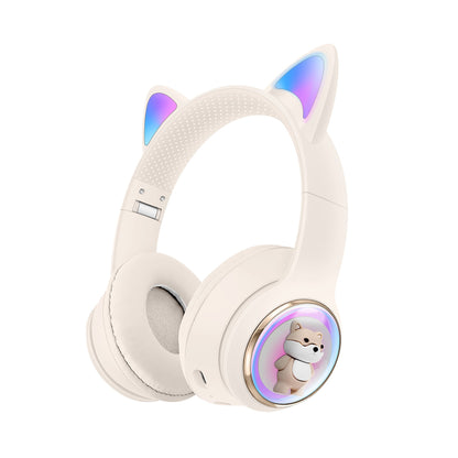 AKZ-51 Bluetooth Gaming Kopfhörer mit LED Katzenohren – Space Design, Heavy Bass, kabellos, CE-zertifiziert, Kawaii Style für Mädchen & Frauen