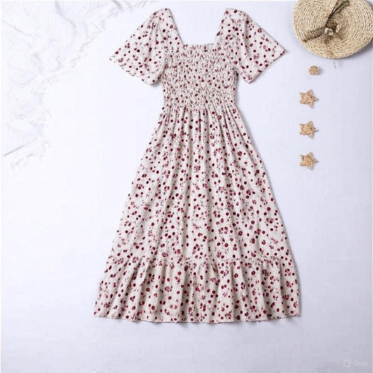 Frühlings-Sommer Chiffon Midikleid für Damen - Geblümt, Plissiert & Rückenfrei Jetzteinkauf
