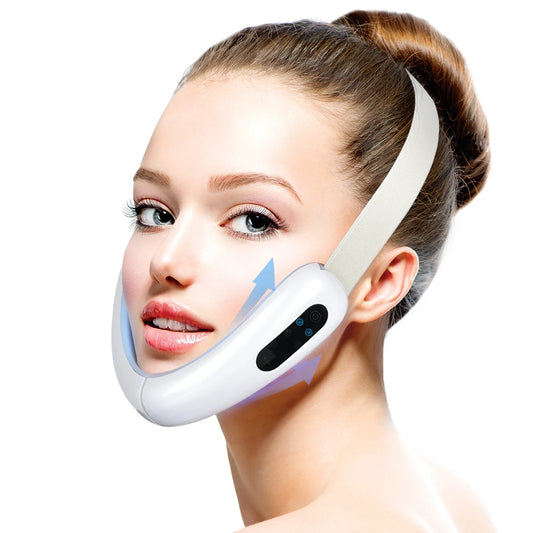 LED Facial Toning Massager | Red & Blue Light Therapy | Chin Firming Belt | 10 Intensity Levels