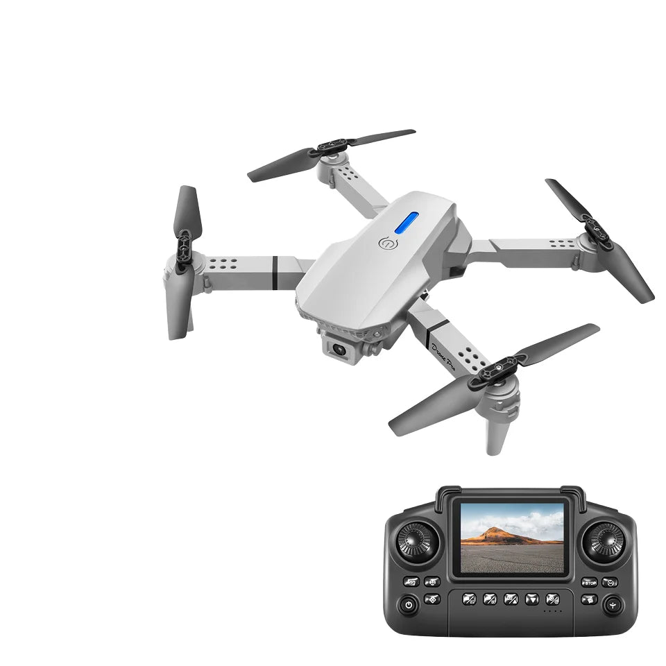 Drone E88/E99 avec télécommande et écran : zoom 50x, double caméra, mode sans tête et adapté aux débutants