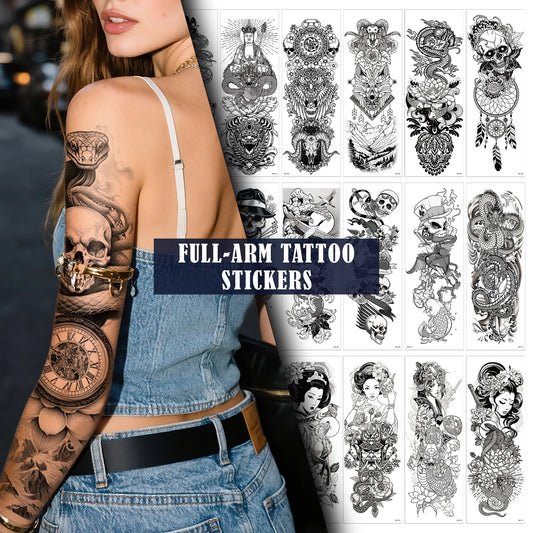 Tatouage temporaire autocollant, motif crâne, dragon, fleur, animal, imperméable, pour homme et femme ✨