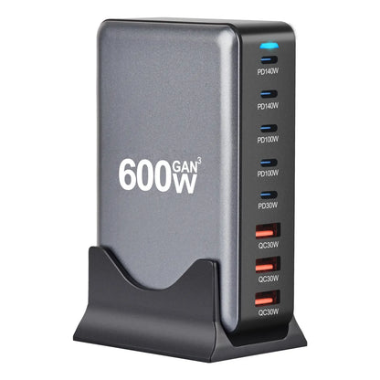 8-Port GaN USB-C Tisch-Ladestation (320W-600W) | PD Schnellladegerät für Laptop & Handy