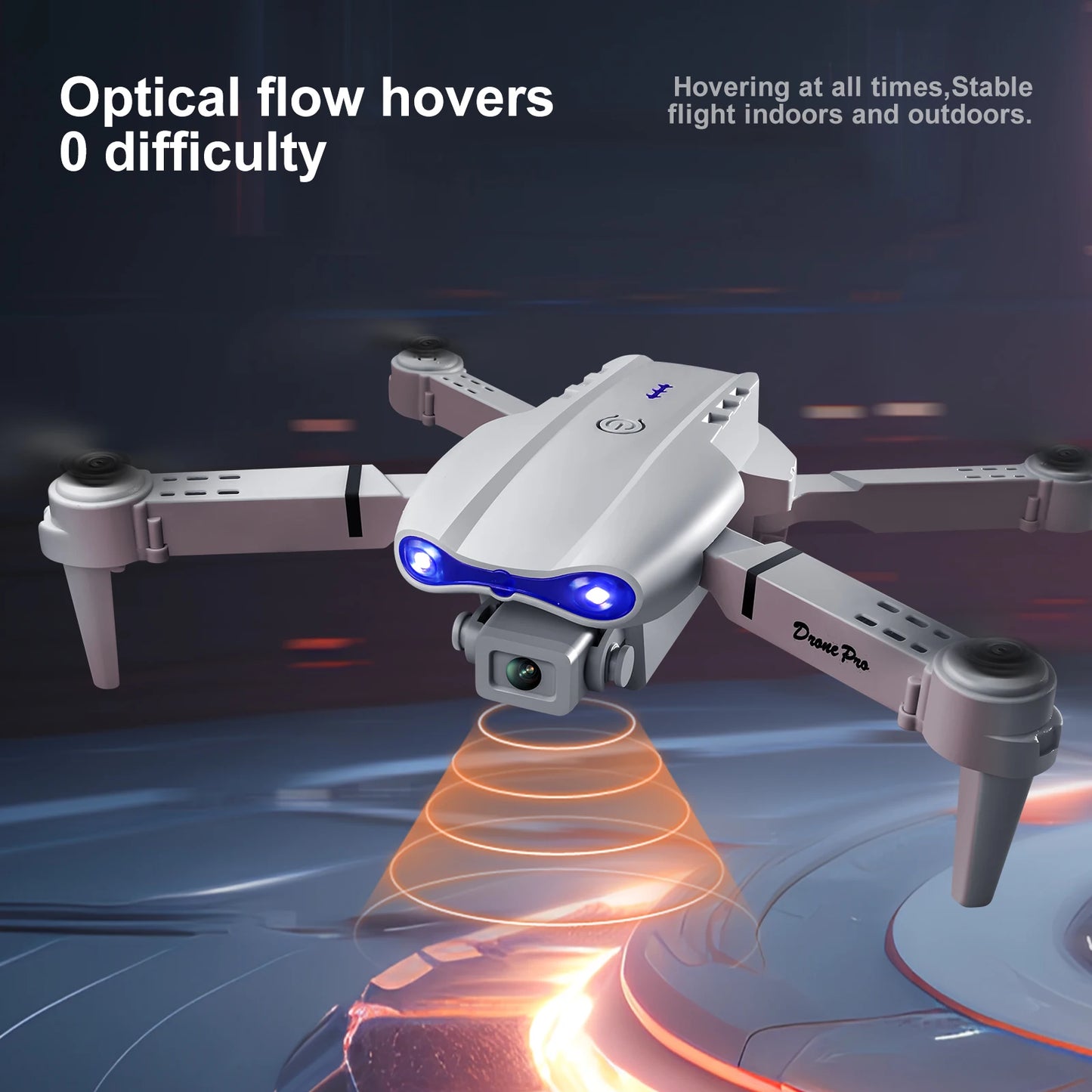 Drone E88/E99 avec télécommande et écran : zoom 50x, double caméra, mode sans tête et adapté aux débutants
