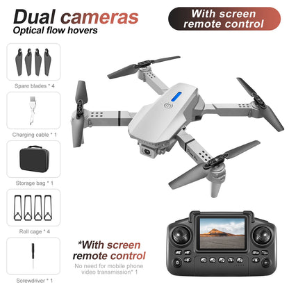 Drone E88/E99 avec télécommande et écran : zoom 50x, double caméra, mode sans tête et adapté aux débutants