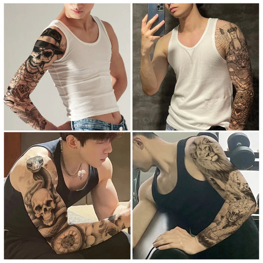 Tatouage temporaire autocollant, motif crâne, dragon, fleur, animal, imperméable, pour homme et femme ✨