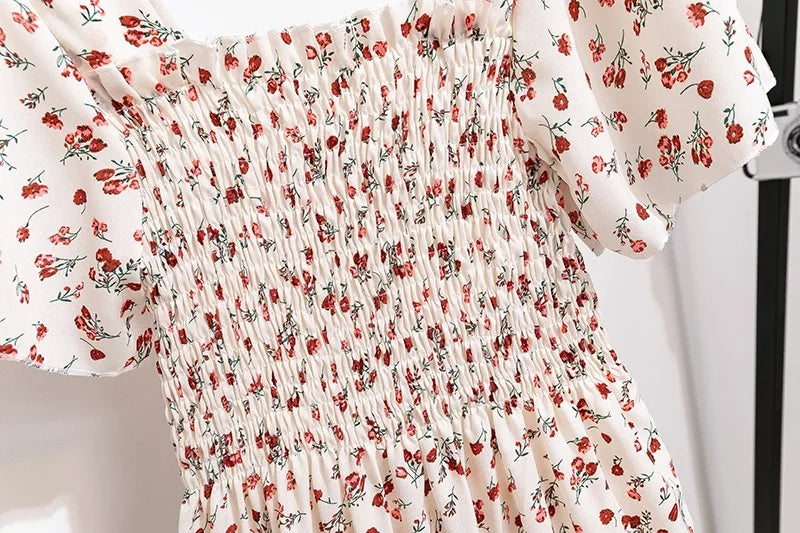 Frühlings-Sommer Chiffon Midikleid für Damen - Geblümt, Plissiert & Rückenfrei