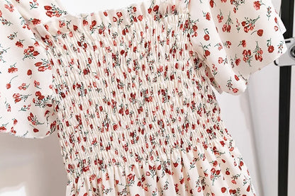Frühlings-Sommer Chiffon Midikleid für Damen - Geblümt, Plissiert & Rückenfrei