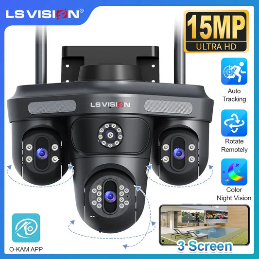 15MP WLAN IP Kamera mit 3 Objektiven – Outdoor, Auto-Tracking, OKam App