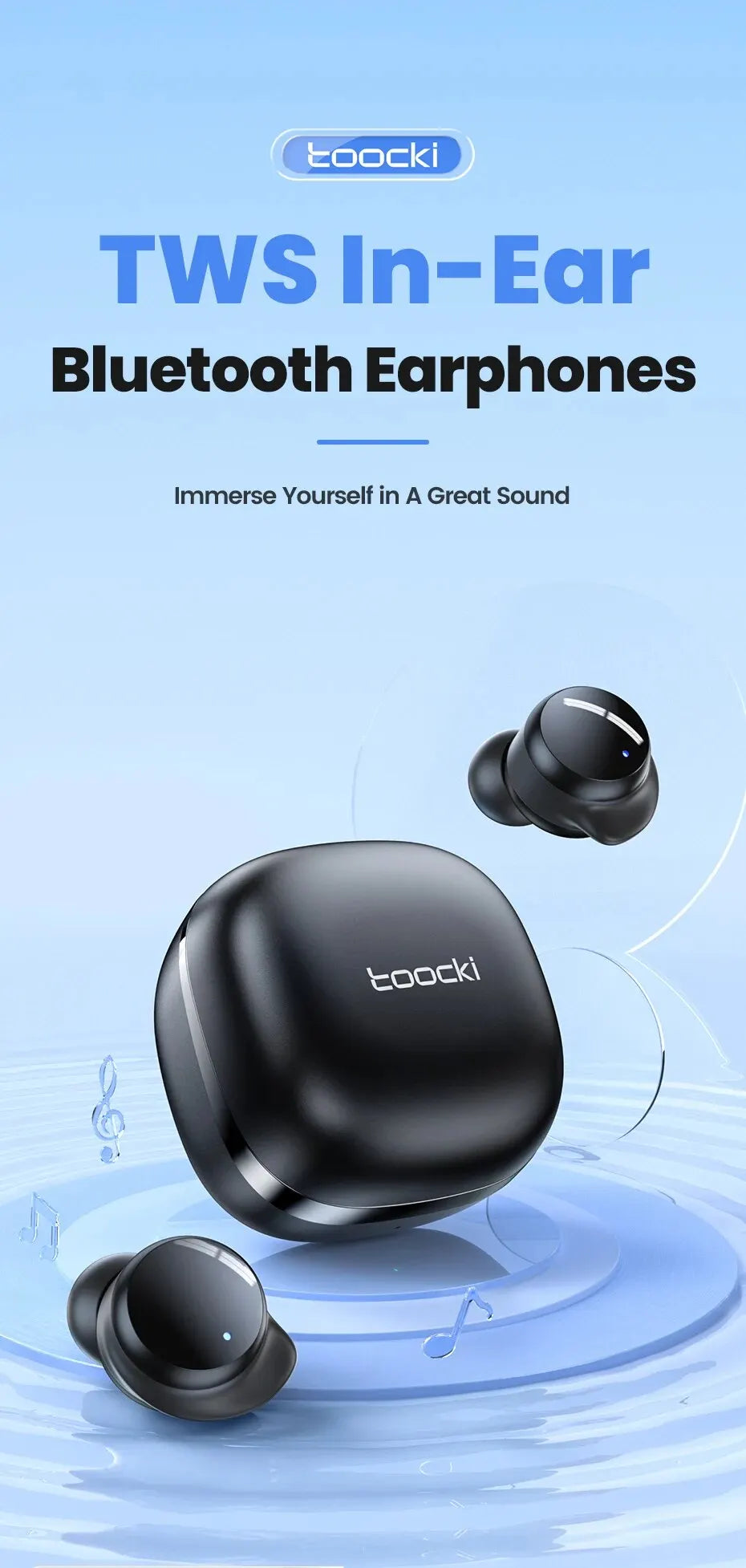Toocki TWS Wasserfeste Sport-Ohrhörer mit Bluetooth 5.2 & Hi-Fi-Stereo-Sound