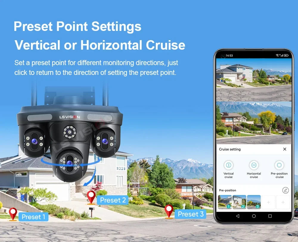 15MP WLAN IP Kamera mit 3 Objektiven – Outdoor, Auto-Tracking, OKam App