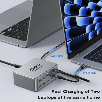 Chargeur de bureau USB-C 330 W GaN 10 ports PD3.0 QC3.0 pour MacBook, iPhone, Samsung ✨🔋